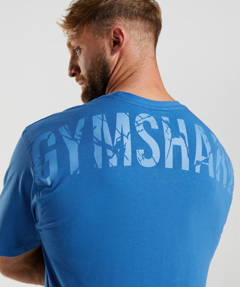 Men's Gymshark Power T-Shirts Blue | NZ 1GCKBV